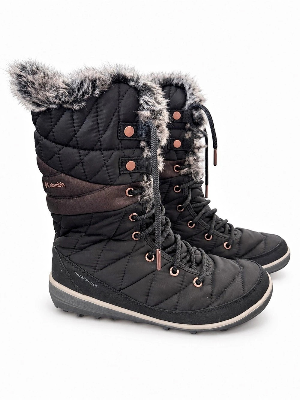 Columbia Heavenly Omni-Heat Waterproof Fur Winter Boots Black Womens 7